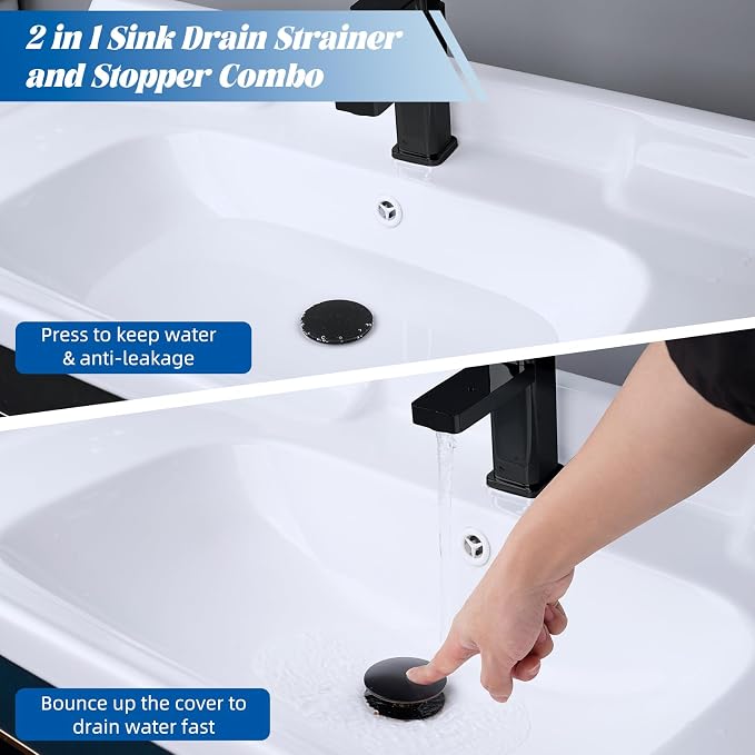 Hibbent All Metal 2 in 1 Bathroom Sink Stopper, Universal Pop Up Drain Strainer - Image 3