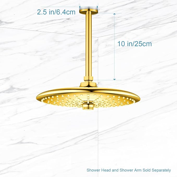 OFFO Shower Arm with Flange, Bright Gold 10 in Ceiling Mount Replacement Rain - Image 5