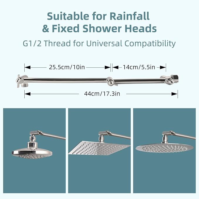 iFealClear All Metal 16" Shower Head Extension Arm, Solid Brass Shower Head - Image 3