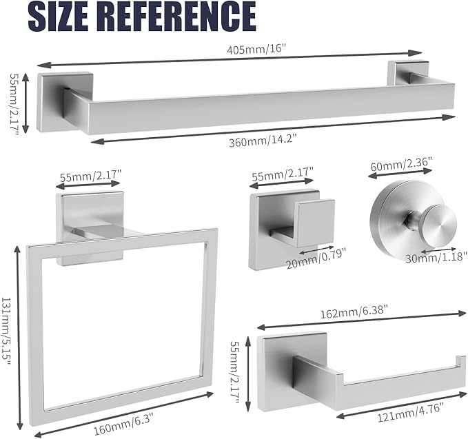 Bathroom Hardware Accessories Set: 7-Pieces Bath Towel Bar Set, Towel Racks - Image 5