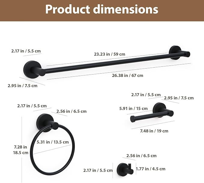 Matte Black Bathroom Hardware Set 4 Piece Towel bar Set, Towel Rack - Image 2