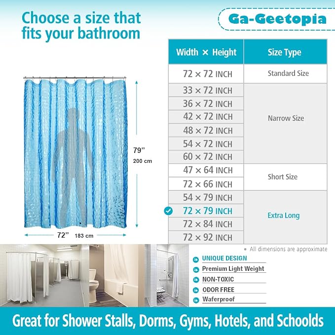 Ga-Geetopia Extra Long EVA 3D Blue Pearl Water Cube Plastic Shower Curtain Liner - Image 2