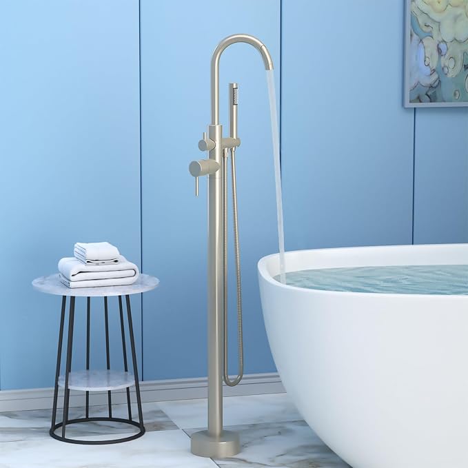 Freestanding Tub Filler Brushed Nickel Floor Mount Bathtub Faucet Bathroom - Image 2