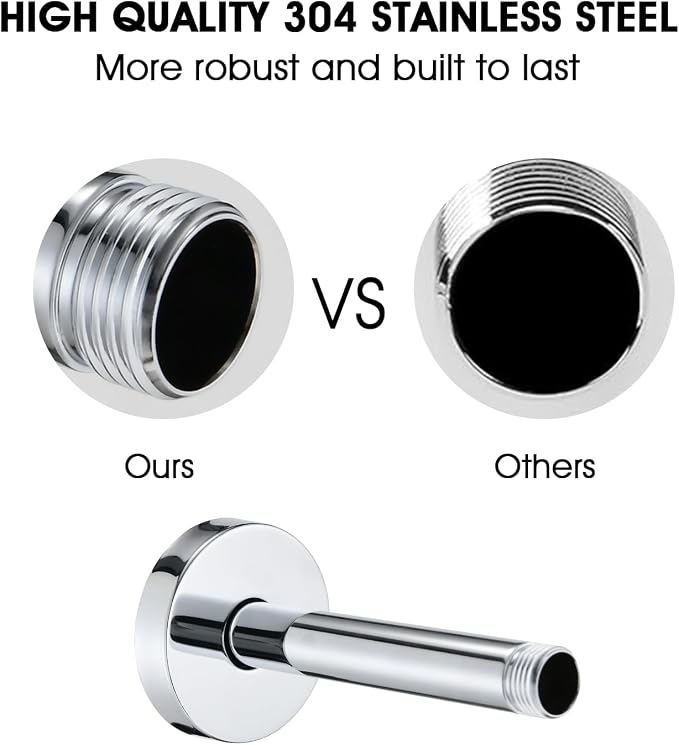 6 Inch Shower Arm with Flange and Stabilizer Bracket, Ceiling Mount Replacement - Image 3