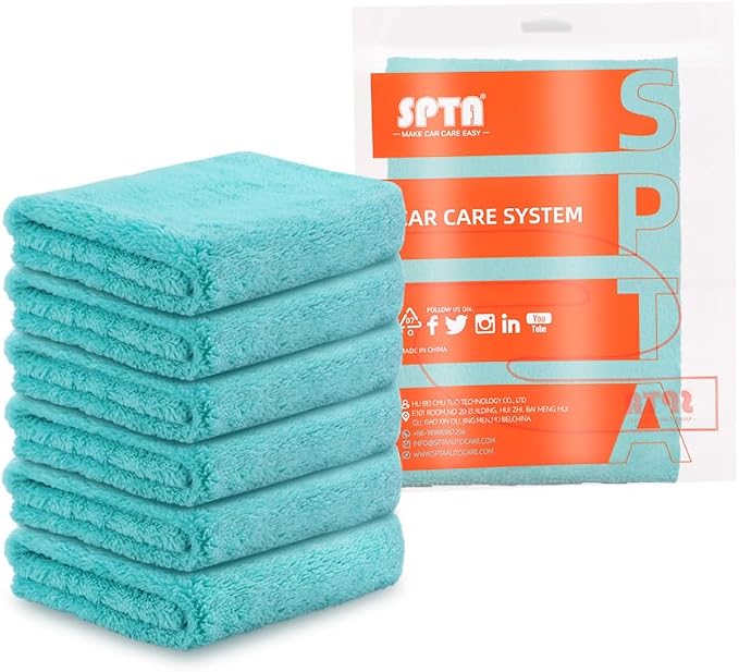 SPTA Microfiber Drying Towel Car Wash Drying Towel, 6 Pack Super Plush Edgeless by SPTA