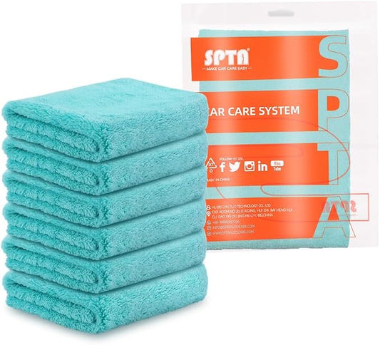 SPTA Microfiber Drying Towel Car Wash Drying Towel, 6 Pack Super Plush Edgeless by SPTA