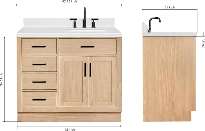 ARIEL Hepburn 42" Inch Oak Single Bathroom Vanity - Image 2