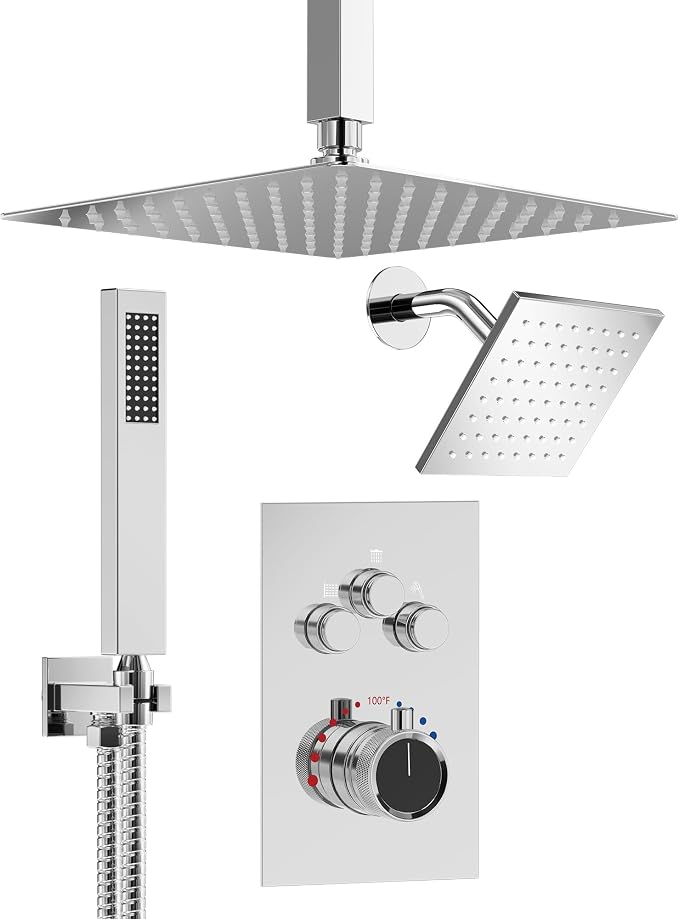 Thermostatic Shower System, Dual Rainfall Shower Heads by GRANDJOY
