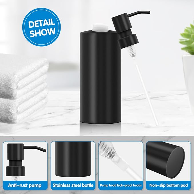 ARKTEK Large Stainless Steel Countertop Soap Dispenser Matte Black- Rust and - Image 3