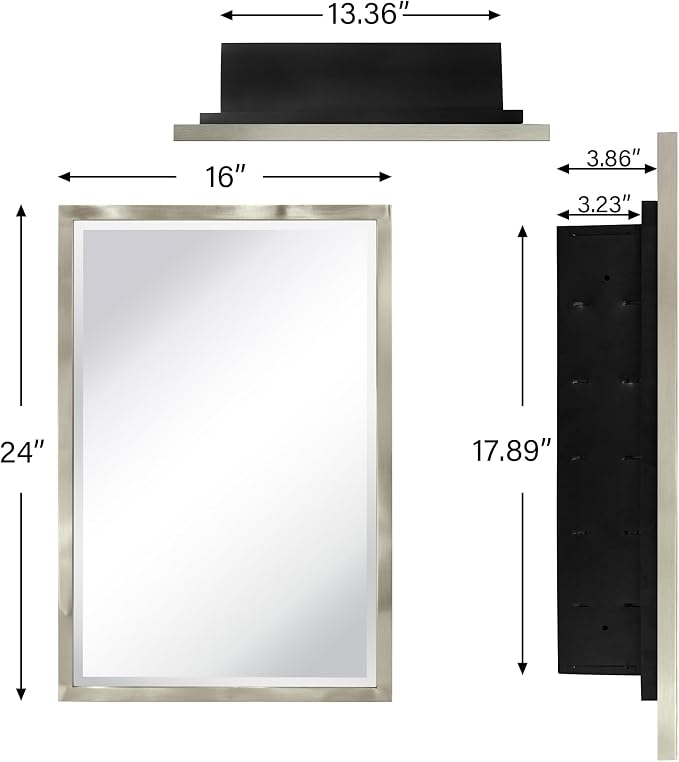 TEHOME Brush Nickel Metal Framed Recessed Bathroom Medicine Cabinet - Image 8