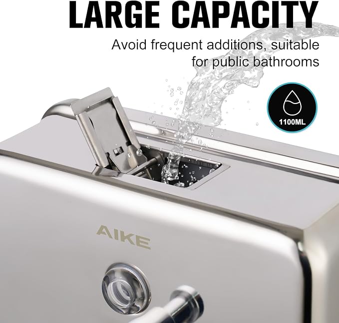 AIKE AK1005 Commercial Soap Dispenser – 37oz Capacity, Polished Stainless Steel - Image 5