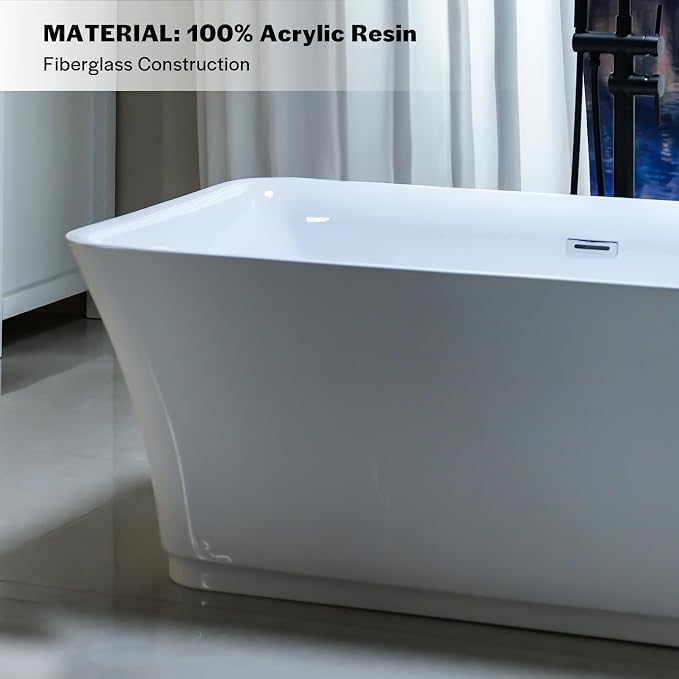 Empava 59" Freestanding Luxury Acrylic Soaking SPA Tub Modern Stand Alone - Image 6