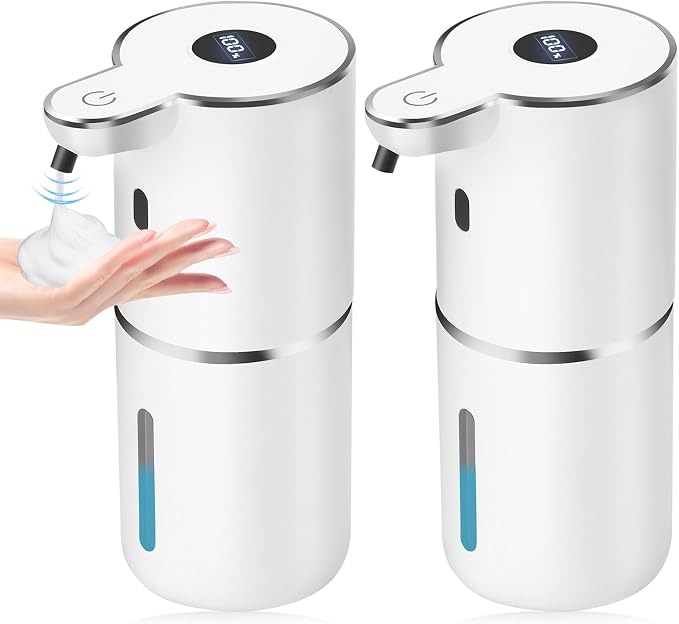 2 Pack Automatic Soap Dispenser, 12.8oz/380ml USB Rechargeable Touchless by VZZNN
