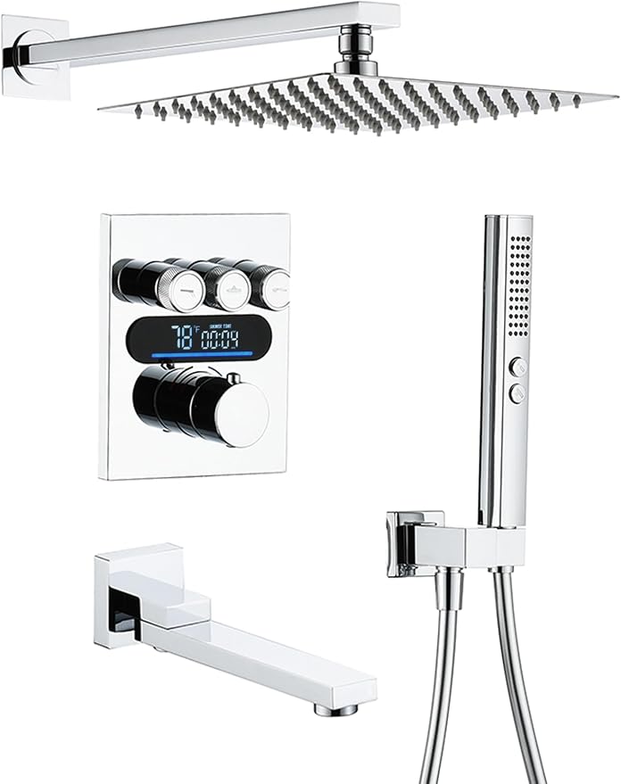 Lefton Shower System in Fahrenheit Display, 10” Overhead Shower Head by LeftonSanitary