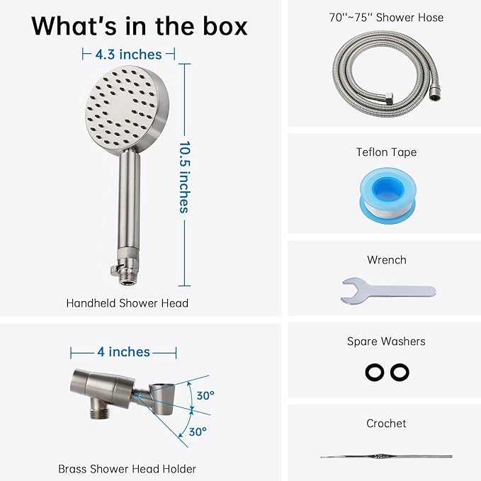 G-Promise Solid Metal Brushed Nickel Handheld Shower Head - Image 7