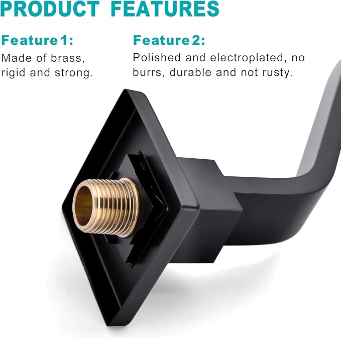 16 Inch S Shape Matte Black Shower Head Arm, Square Wall Mounted Shower Arm and - Image 4