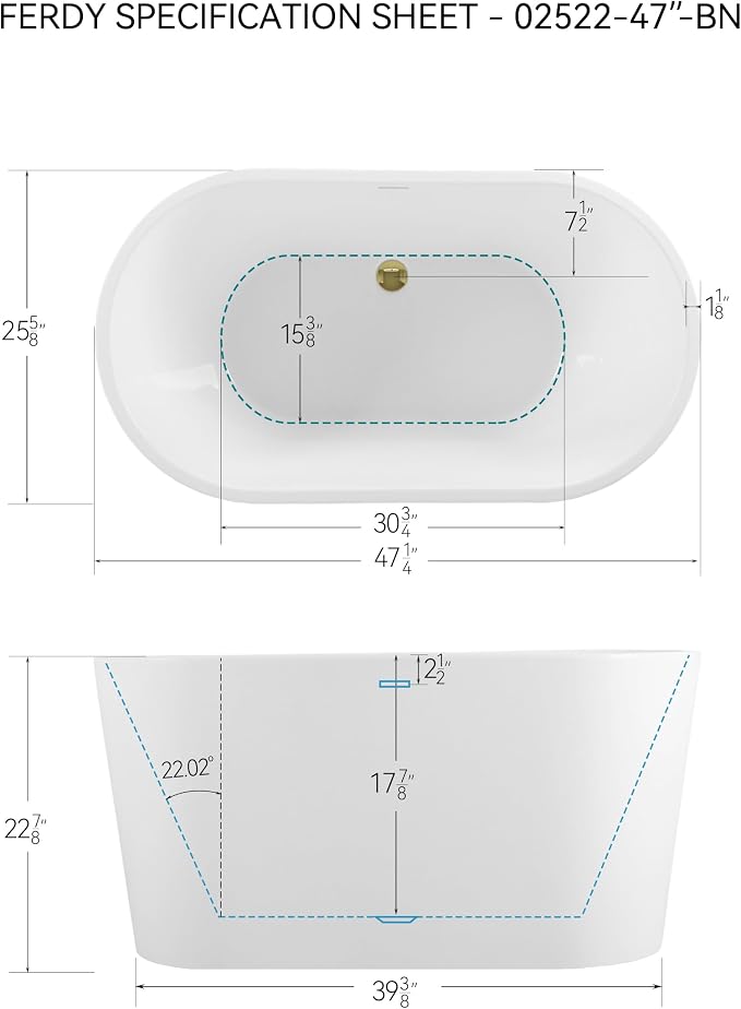 FerdY Shangri-La 47" Acrylic Freestanding Bathtub - Image 9