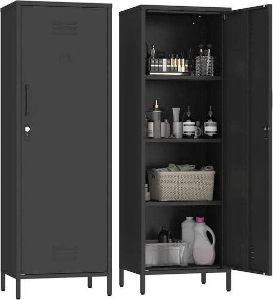 Locker Cabinet, 59.06" H Black Metal Locker Storage Cabinet by Steehoom