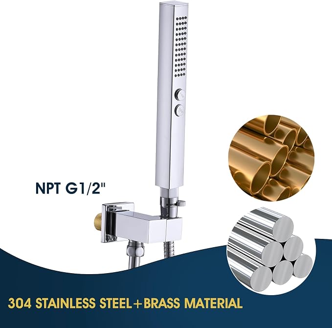 All-Metal High Pressure Square Handheld Shower Head - Image 6