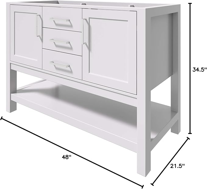 ARIEL 48" White Bathroom Vanity Base Cabinet, 2 Soft Closing Doors and 2 - Image 3