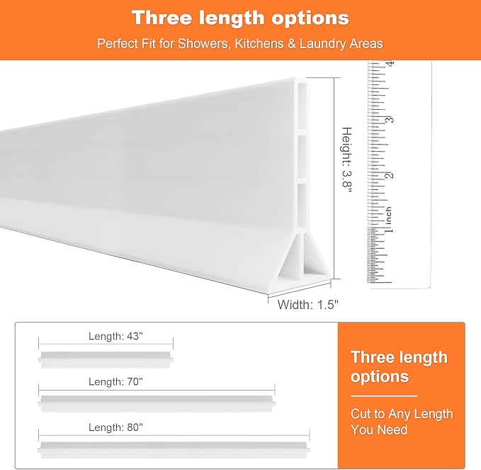3.8'' High Shower Threshold Water Dam Collapsible Shower Water Splash Guard - Image 4