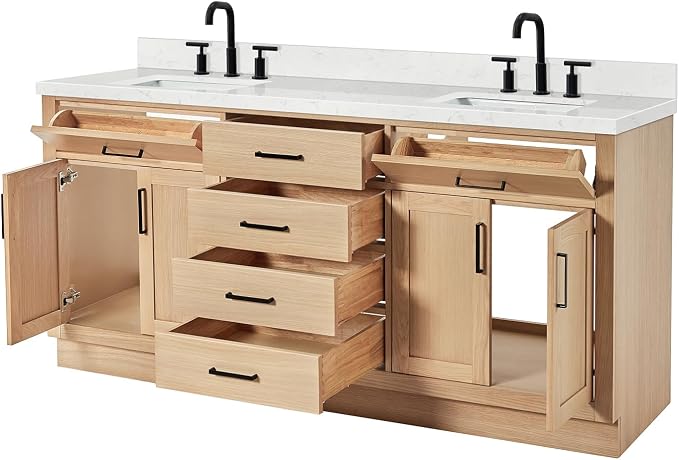ARIEL Double Bathroom Vanity 72" Inch Oak - Image 6
