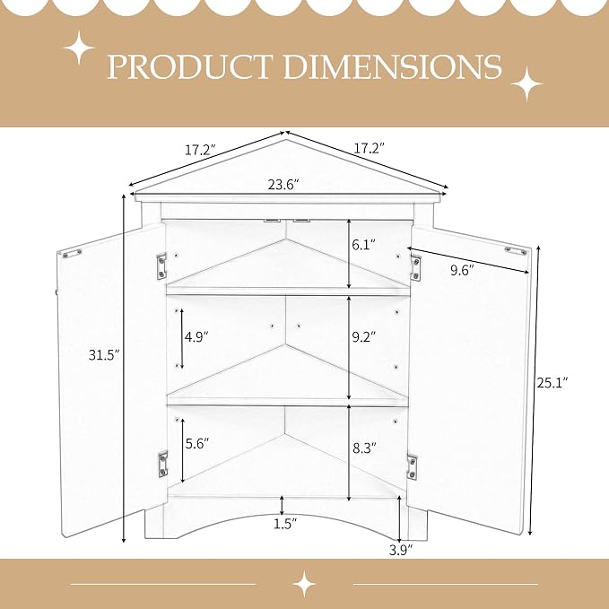 Corner Storage Cabinet with Adjustable Shelves, Triangle Bathroom & Kitchen - Image 2