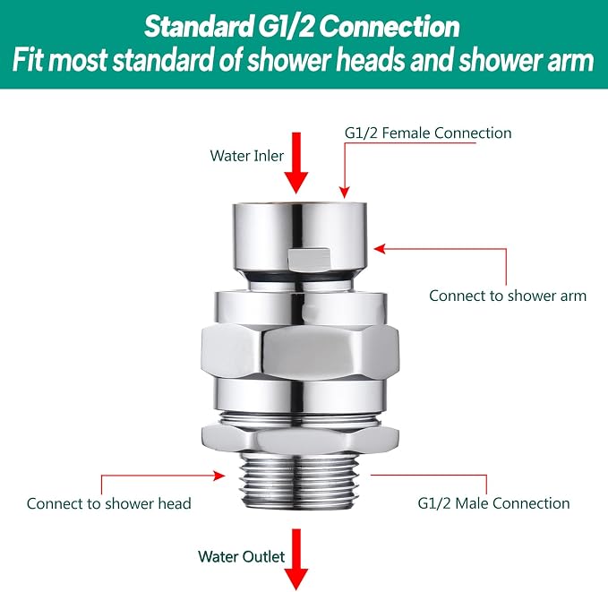 Heavy Duty Shower Head Swivel Ball Adapter, Solid Brass Shower Head Swivel - Image 5