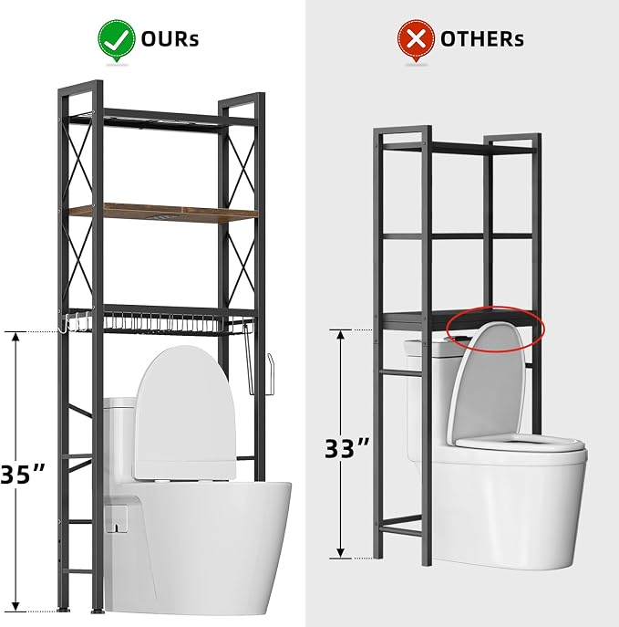 Over The Toilet Storage with X Shape Side Guardrail, 3-Tier Over Toilet Storage - Image 6