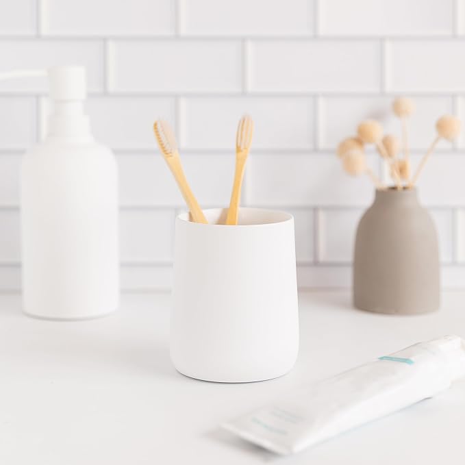 Matte White Toothbrush and Toothpaste Holder and Cup - Image 6
