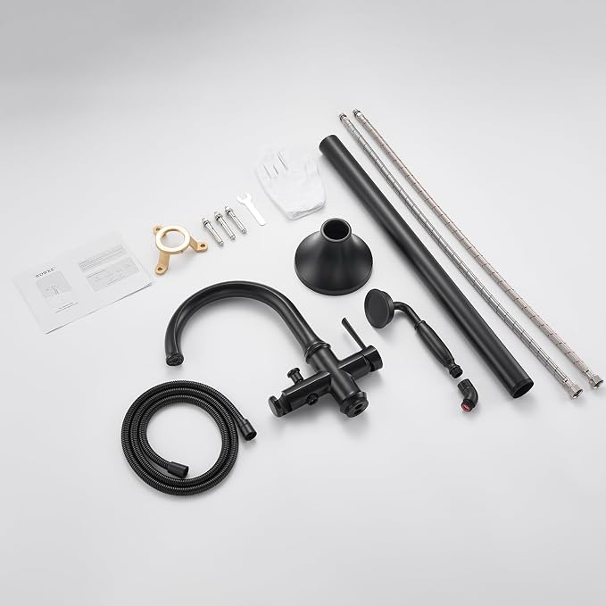 Freestanding Bathtub Faucet Black Free Standing Tub Filler Brass Bathtub - Image 9