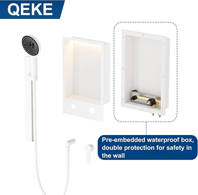 Shower Niche with Round Hand Shower, Sliding Bar and LED Light in Matte - Image 2