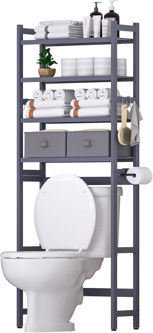 Over The Toilet Storage with 2 Baskets, 4-Tier Bamboo Organizer Rack with Paper by Cozivolife