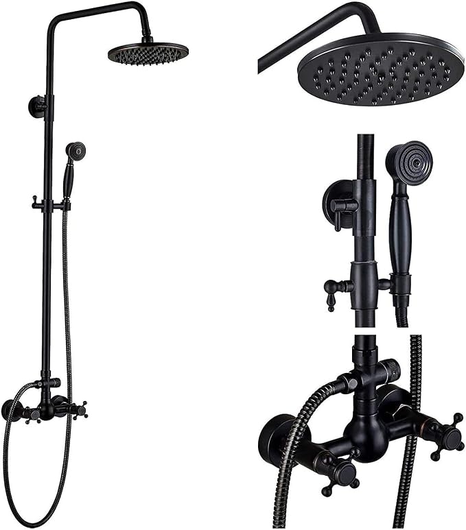 NeierThodore Luxury ORB Bathroom Shower Faucet Dual Handles Wall-Mounted Shower by NeierThodore