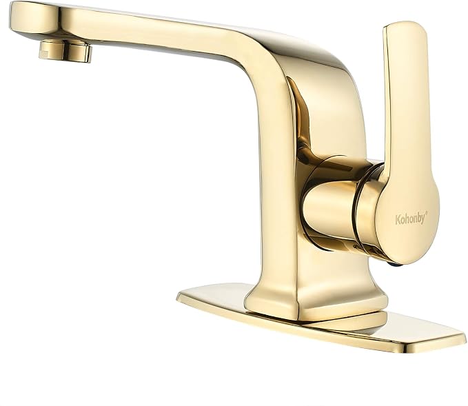 Polished Gold Bathroom Faucet, Single Handle Commercial Bathroom Sink Faucet by KOHONBY