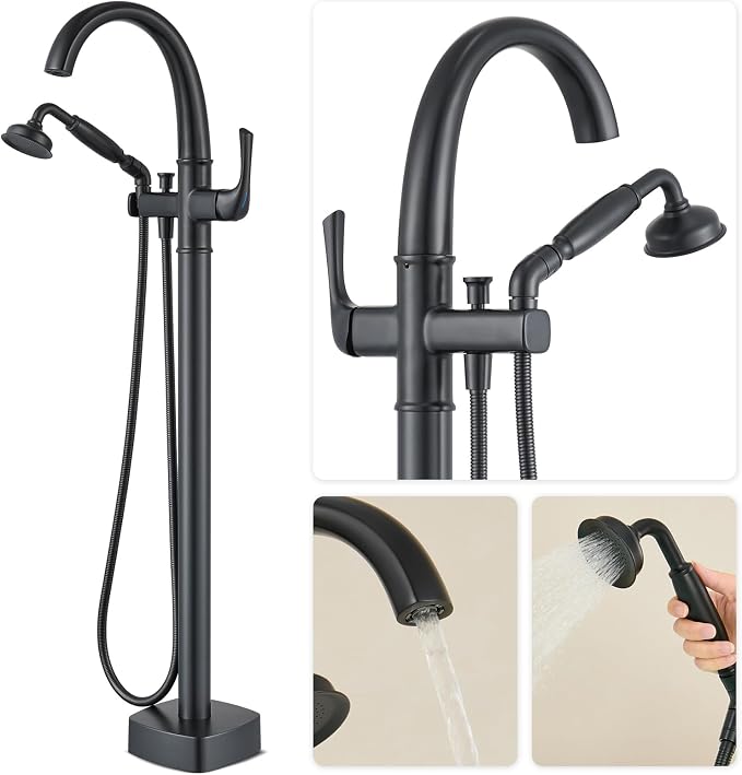 Free Standing Tub Faucet, Hanallx Luxury Matte Black Freestanding Bathtub Faucet - Image 3