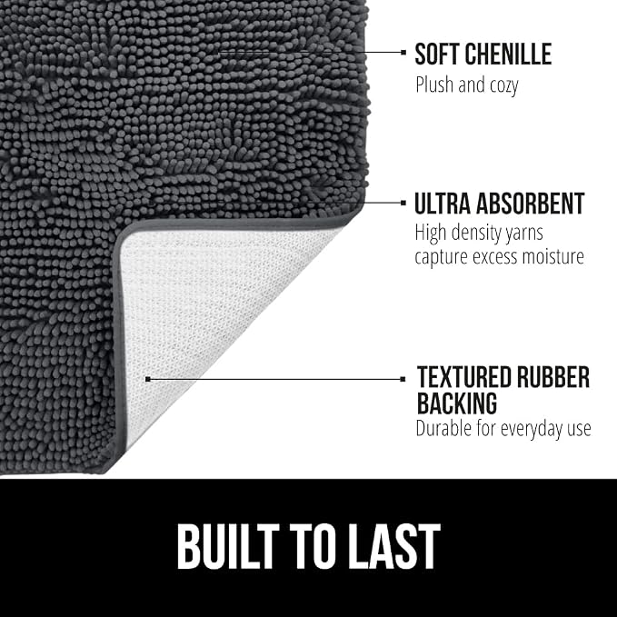 GORILLA GRIP Bath Rug Mat 60x17, Soft Absorbent Chenille, Quick Dry Microfiber - Image 2