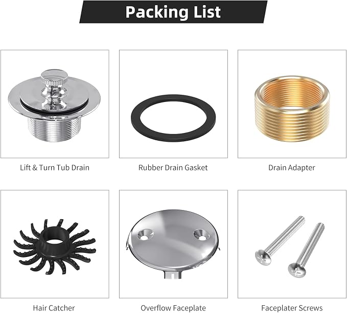 All Metal Lift & Turn Bathtub Drain Kit - Image 7