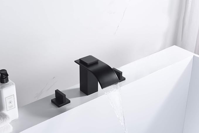 sumerain Black Waterfall Tub Faucet Deck Mount 3 Hole Widespread Bathtub Faucet - Image 4
