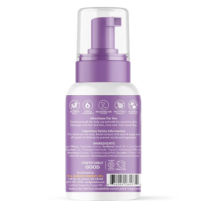 Badger Foaming Baby Shampoo and Body Wash, Gentle Organic Baby Wash w/Mild - Image 2
