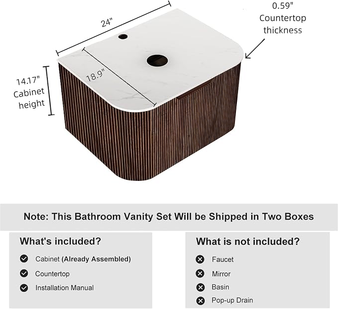 24" Floating Bathroom Vanity Without Sink, Marble Top, Solid Wood Surface and - Image 3