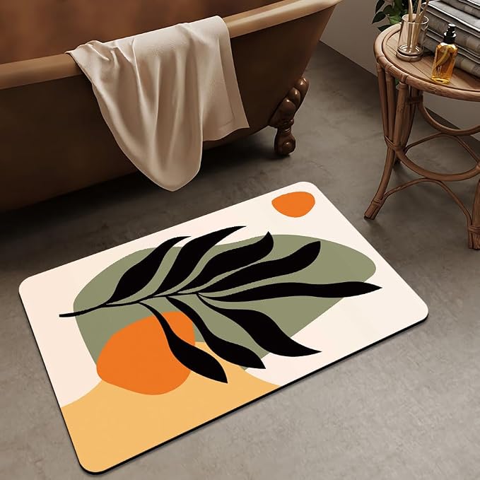 Bath Mat Rug, Boho Botanical Leaves Non Slip Quick Dry Super Absorbent Thin - Image 3
