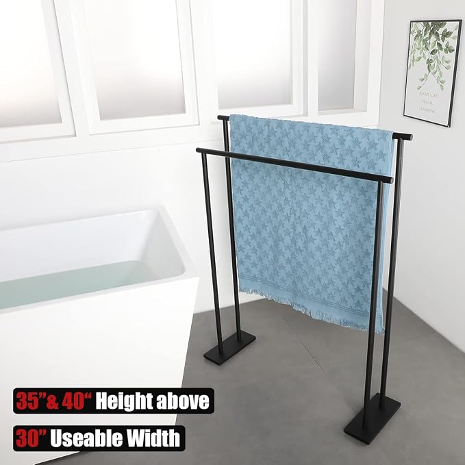 JQK Bath Towel Bar Free Standing Black, 30 Inch Stand Double Towel Rack Holder - Image 3