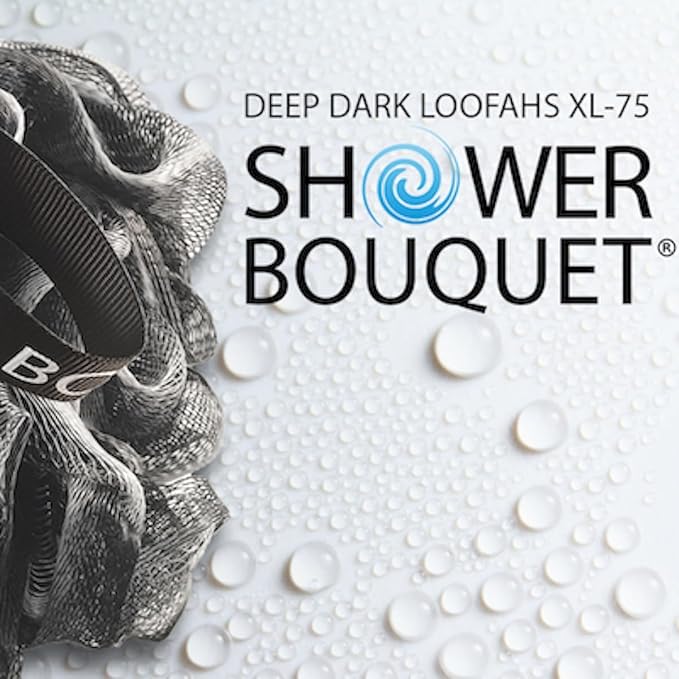SHOWER BOUQUET Loofah-Charcoal Bath-Sponge-4-Pack // Extra-Large 75g Soft Mesh - Image 8