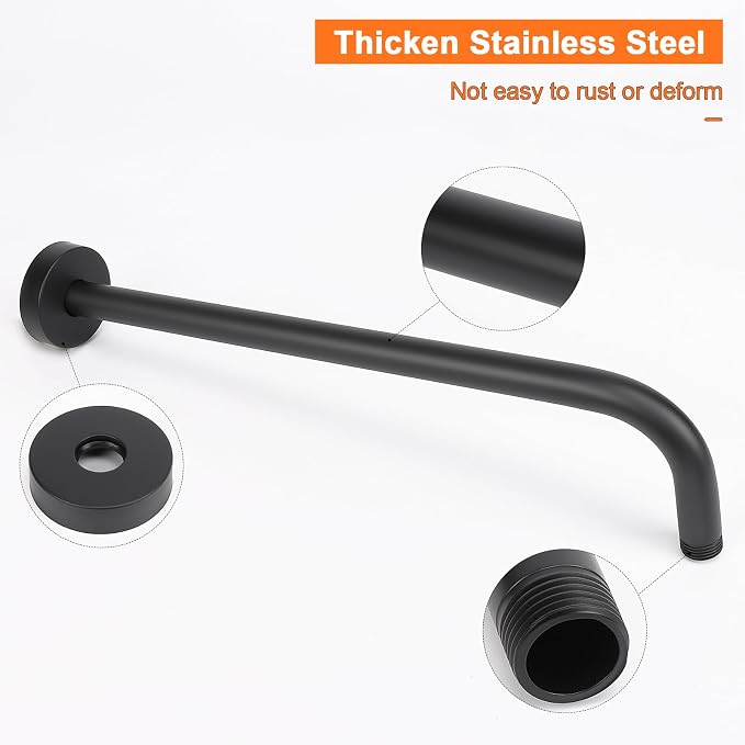 HarJue Shower Arm with Flange and Teflon Tape, Wall Mounted Shower Pipe 304 - Image 3