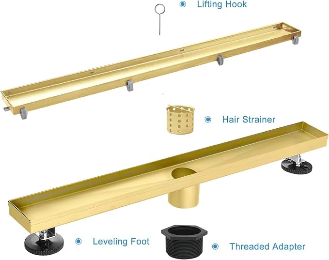Linear Shower Drain, 40 inch Gold Drain - Image 7