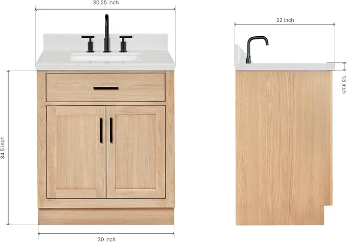ARIEL Hepburn 30" Inch Oak Single Bathroom Vanity - Image 2