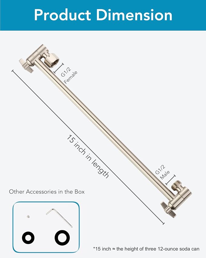 15 Inch Extra Long Adjustable Shower Head Extension Arm - Image 5
