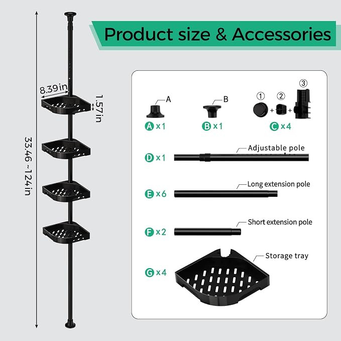4-Tier Corner Shower Caddy Tension Pole Organizer - Image 2