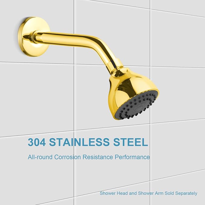 OFFO Shower Arm with Flange, 10 in Bright Gold Wall Mount Replacement Angle - Image 3